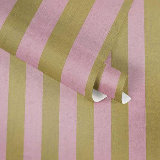 Carta da parati a righe Rosa e Verde Oro in TNT