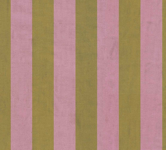 Carta da parati a righe Rosa e Verde Oro in TNT