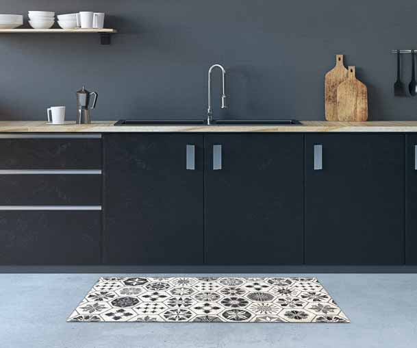 Tappeto bagno cucina Cementine Bianco e Nero antiscivolo