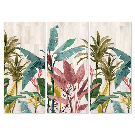 Quadro Tropical Leaves 3 pannelli su tela