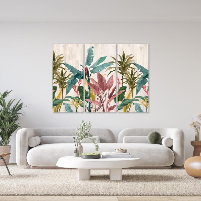 Quadro Tropical Leaves 3 pannelli su tela