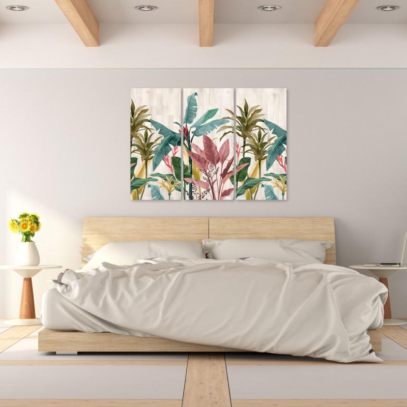 Quadro Tropical Leaves 3 pannelli su tela