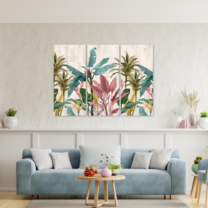 Quadro Tropical Leaves 3 pannelli su tela