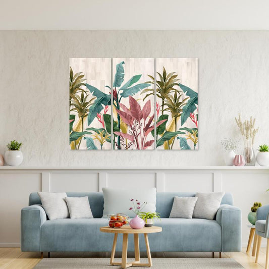 Quadro Tropical Leaves 3 pannelli su tela
