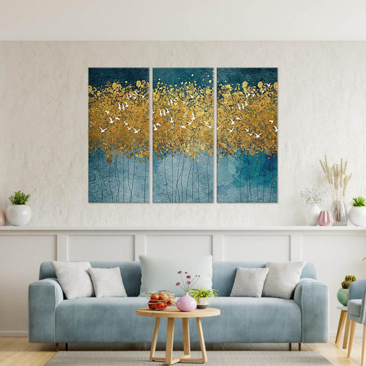 Quadro moderno Volo Uccelli Astratto 3 pannelli su tela
