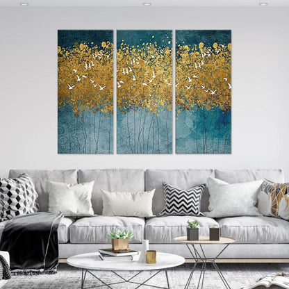 Quadro moderno Volo Uccelli Astratto 3 pannelli su tela