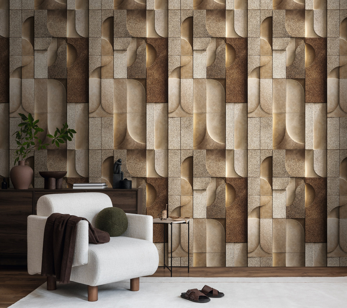 Carta da parati Geometric Bronze Shapes | pannello digitale in TNT