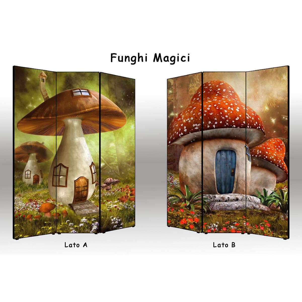 Separè paravento Funghi Magici bifacciale