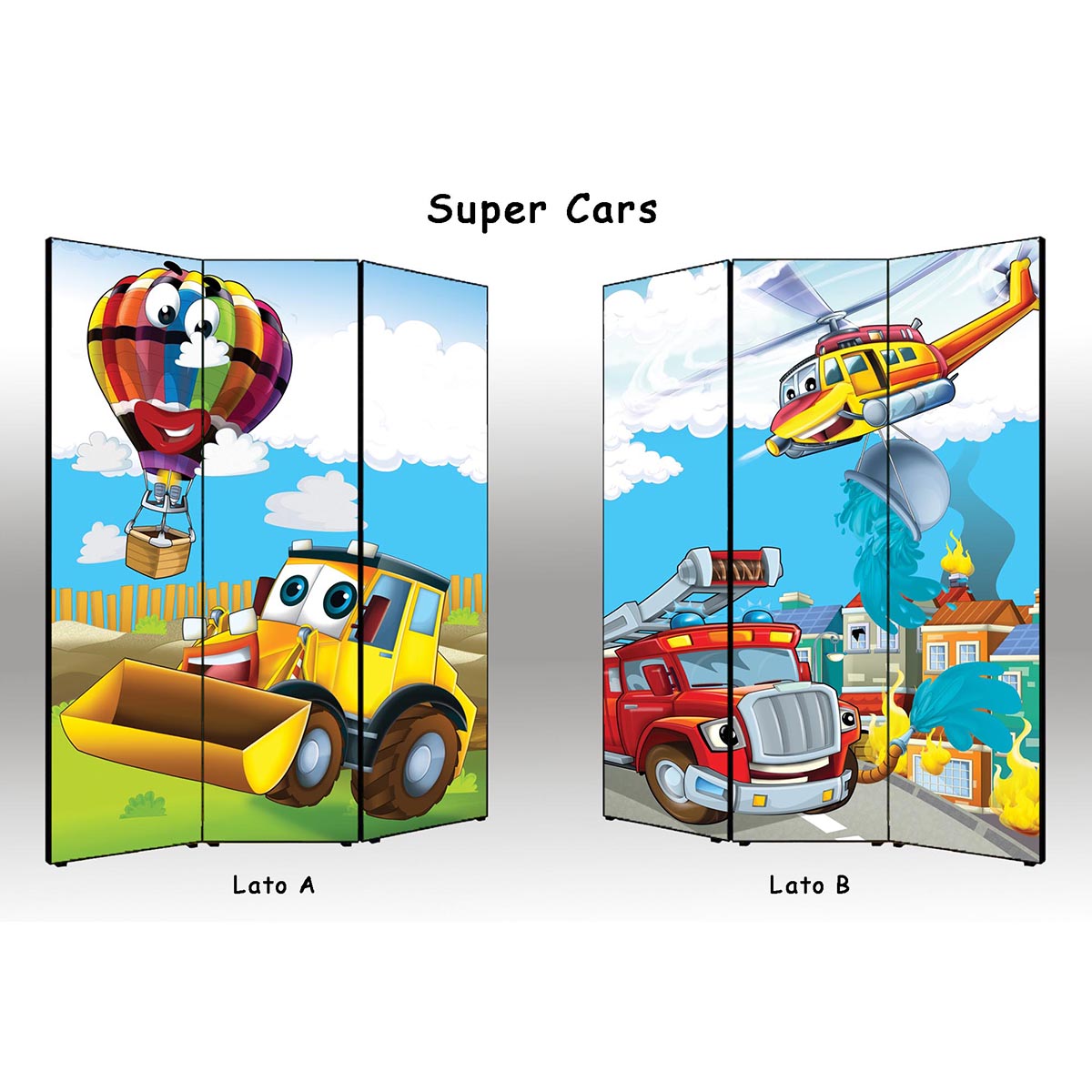 Separè paravento Super Cars bifacciale