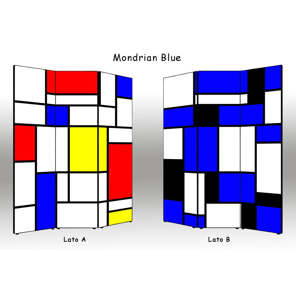Separè paravento Mondrian Blue bifacciale