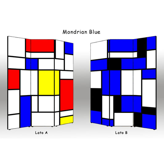 Separè paravento Mondrian Blue bifacciale